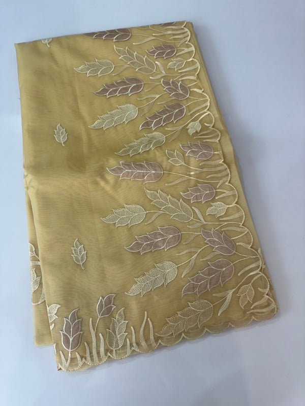 Viscose Organza saree with applique work-MSH103 CreamyYellow
