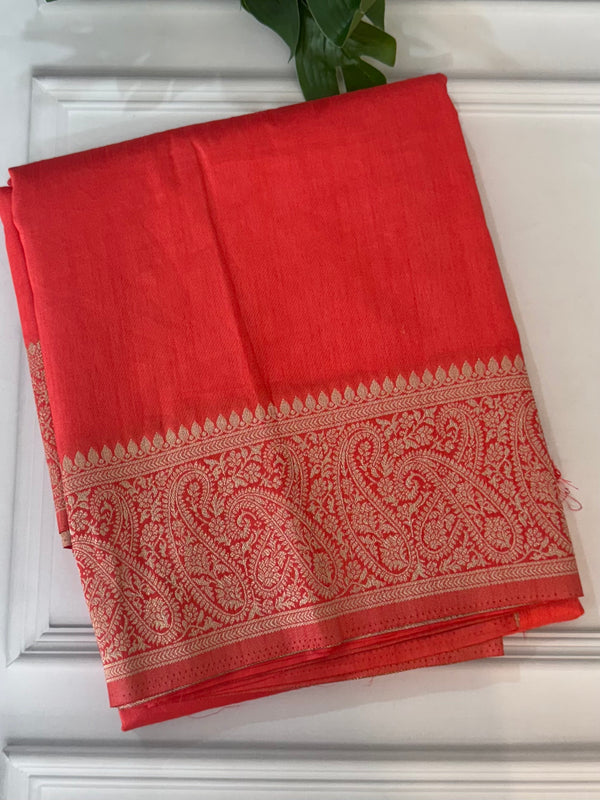 Blended tussar silk saree with Banarasi border FBTW3026 PeachyOrange