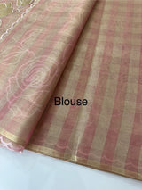 Tissue Silk applique work saree MSH133 Design 1- PeachPink