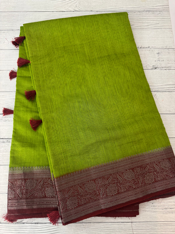Jute linen sarees with contrast pallu & blouse MJL456
