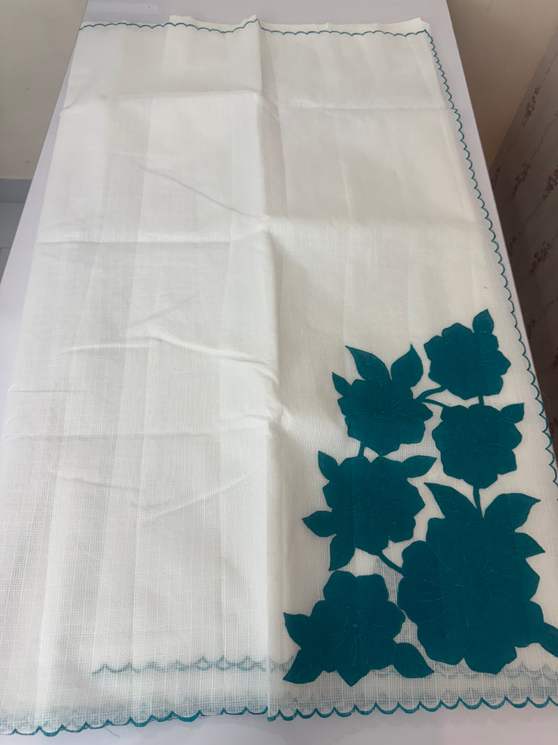 NetKota Applique work saree  MSH138- TealBlue