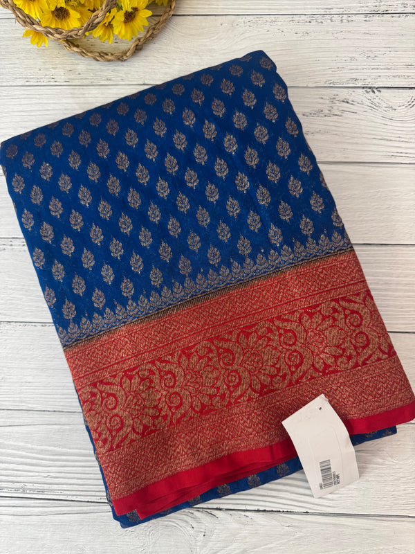 Banarasi viscose Georgette saree MKGS611- DeepSeaBlue to Red