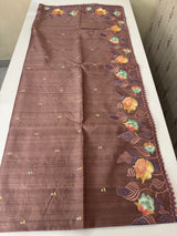 Crushed Blended tussar silk saree with embroidery- MTS355 - DuskyMauve