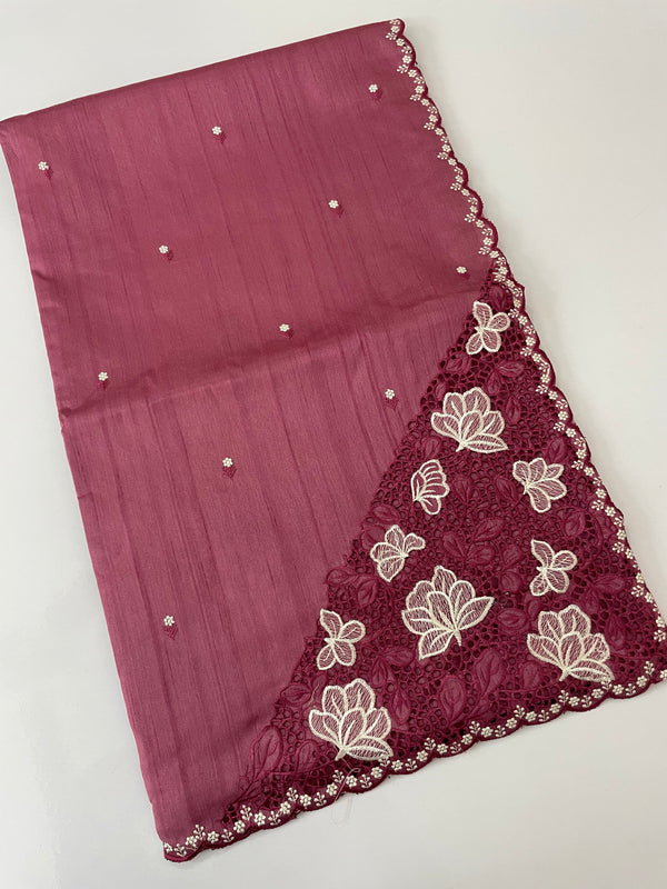 Cutwork Semi tussar saree MTSS674 DarkOnion
