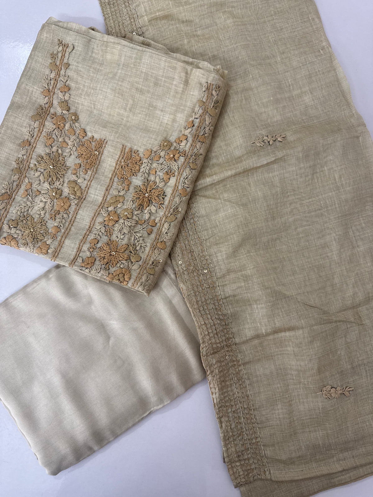 Unstitched Handworked Chanderi suit Set with kanta work- MK269