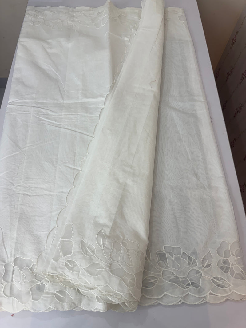 Mul chanderi saree with applique borders MSH111 -White