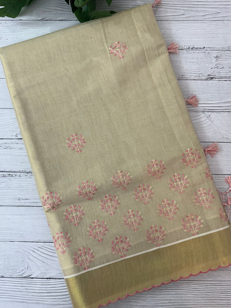 Kerala tissue cotton saree- MSK101- Pink