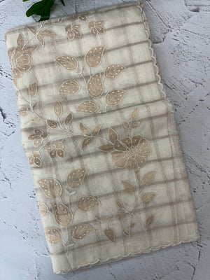 Checks Mul chanderi saree with tissue applique work MSH147- Offwhite and gold