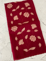 Organza saree with tissue applqiue work - MSH989 DeepRed