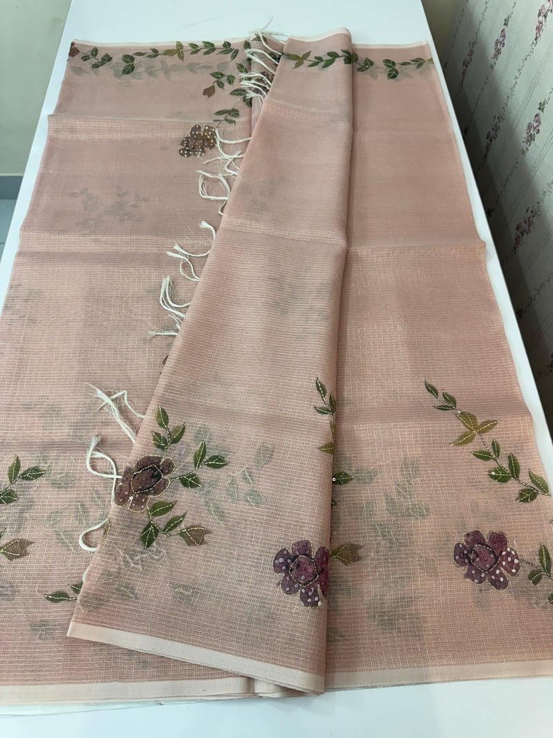 Handworked Tissue silk saree with French Knots MS7776 DuskyPink