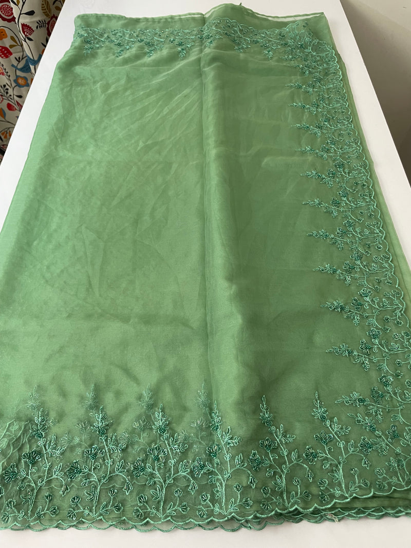 Handworked Designer Organza Saree - MOS859 Jade Green