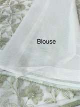 Kota cotton embriodery saree MS1490 - White & Green