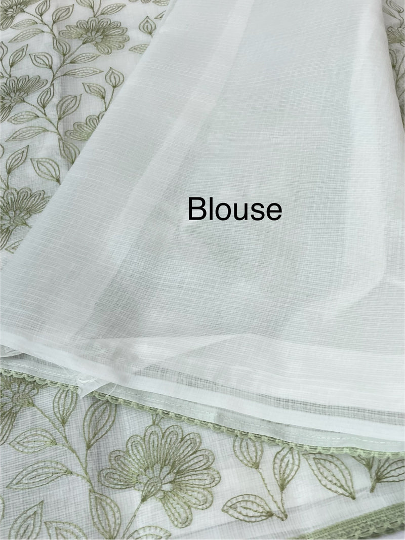 Kota cotton embriodery saree MS1490 - White & Green