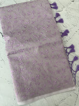 Moonga checks saree with embroidery MSH219 Lavender