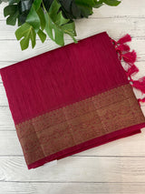 Jute silk saree with antique zari weaving MJL399- PinkRed