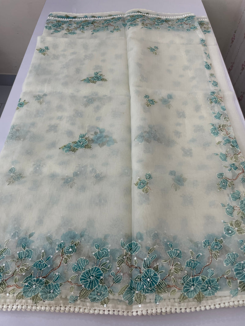 Organza saree with prints & hand embriodery work MS15333