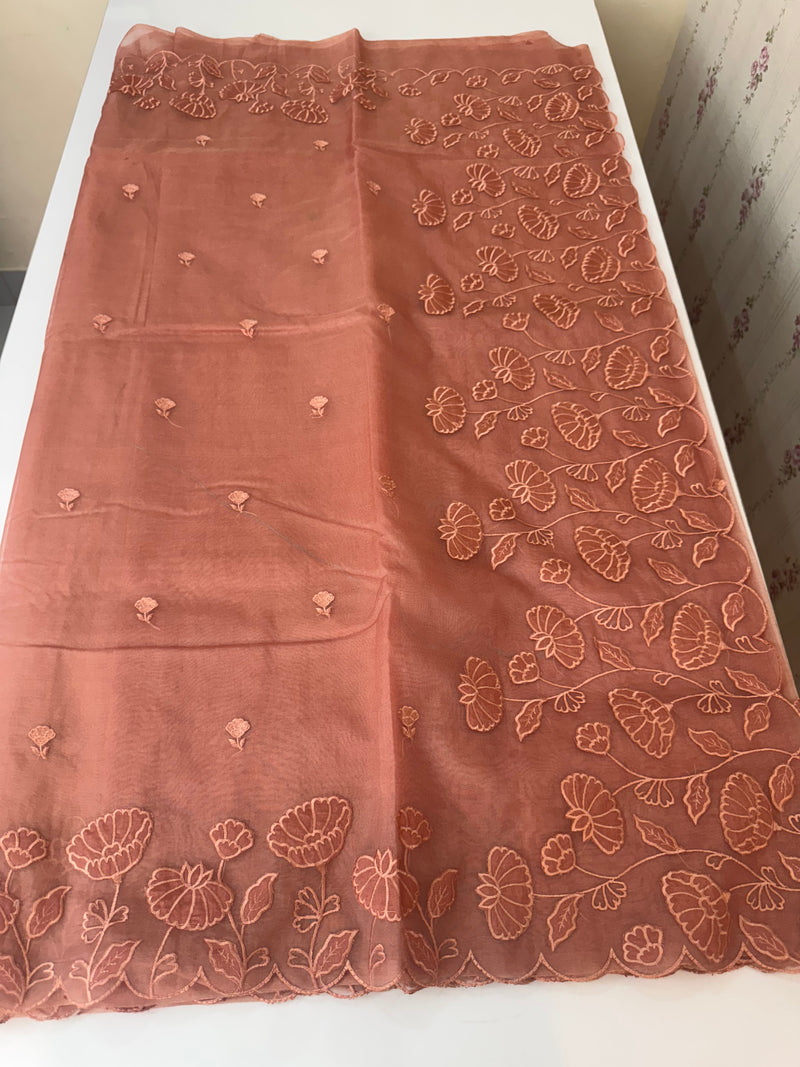 Viscose Organza saree with applique work-MSH103 DuskyPeach