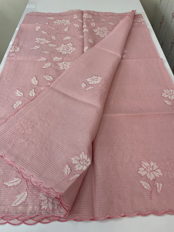 Soft kota silk saree with applique work MS14410 Pastel PeachPink