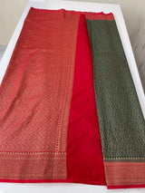 Banarasi semi katan saree with contrast border SHKNTNM - BottleGreen to Red
