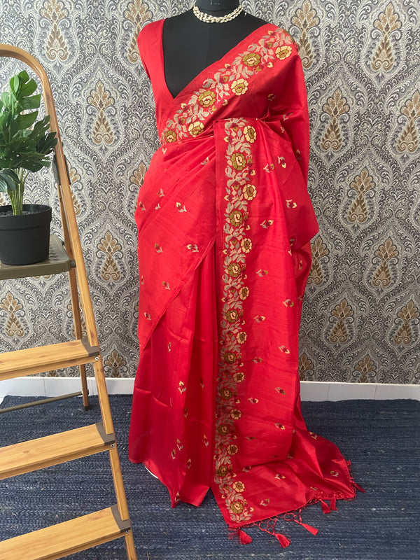 Blended tussar silk saree with embroidery - MS78911