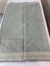 Semi linen saree with chikanakari embroidery- MS15086 PastelGrey