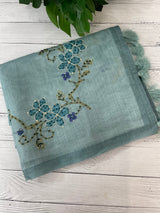 Soft Tissue linen saree with kanta embriodery saree FBLK72 -DuskyBlue