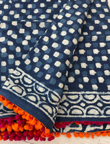Pure mul cotton hand block printed saree SKSRMY