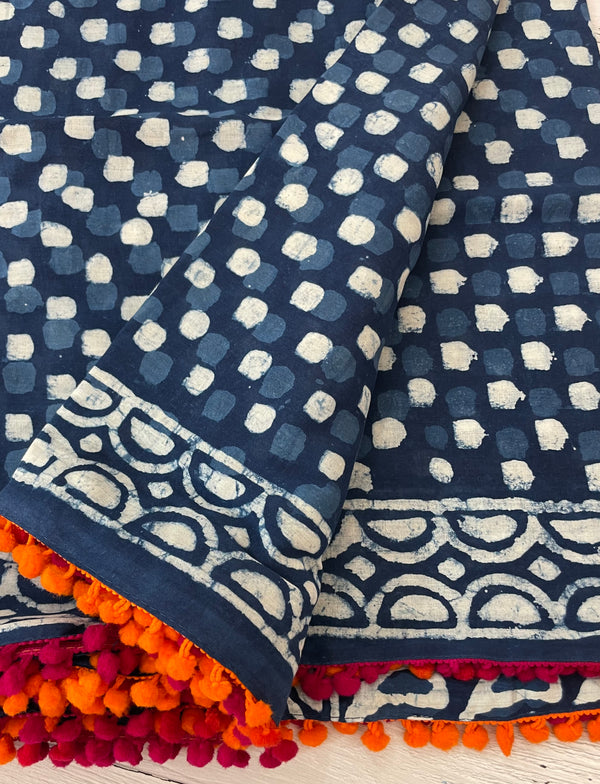 Pure mul cotton hand block printed saree SKSRMY