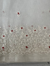 Kota Moonga checks saree with embriodery MSH279 (3)- White to Red