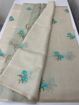 Tissue linen saree with embroidery MSL4900- Blue