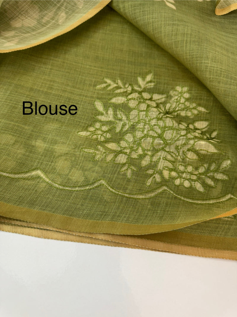 Tissue Linen Saree with applique work MRS890