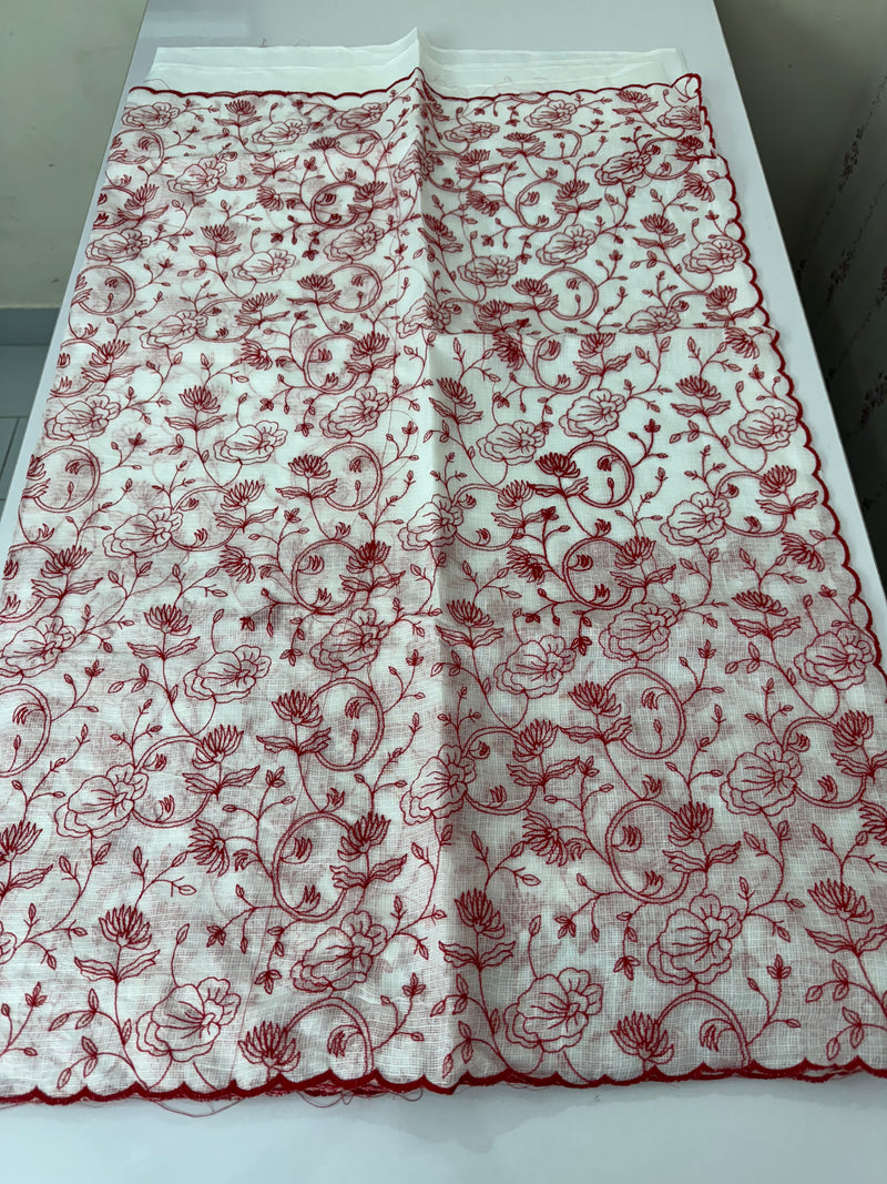 Soft kota checks saree with embroidery - SVWISS white & red