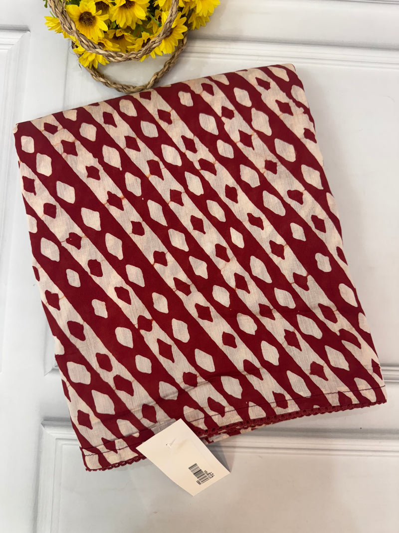 Soft chanderi saree with lace border  SFTCT -Red