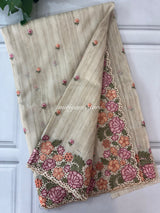 Embriodery Kota Silk Cutwork saree FBLK100 - Beige