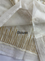 Semi organza saree with thread work - MSH910 Offwhite