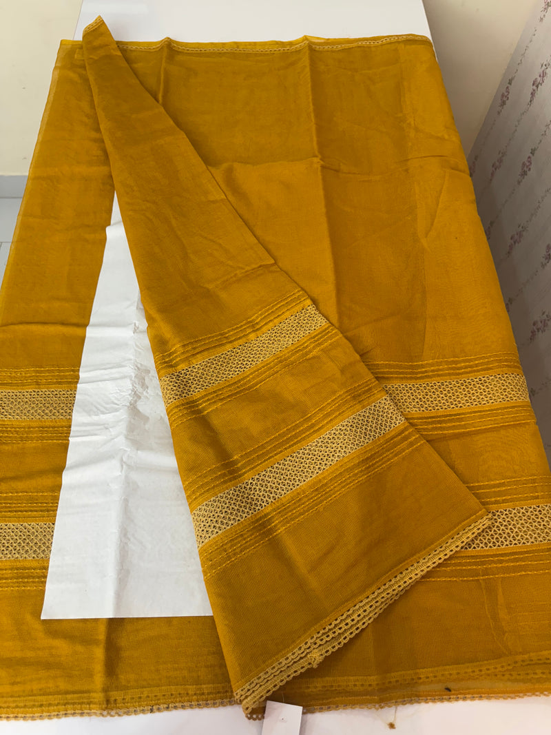 Supernet saree with crochet work and lace border MCJ5433 - Mustard