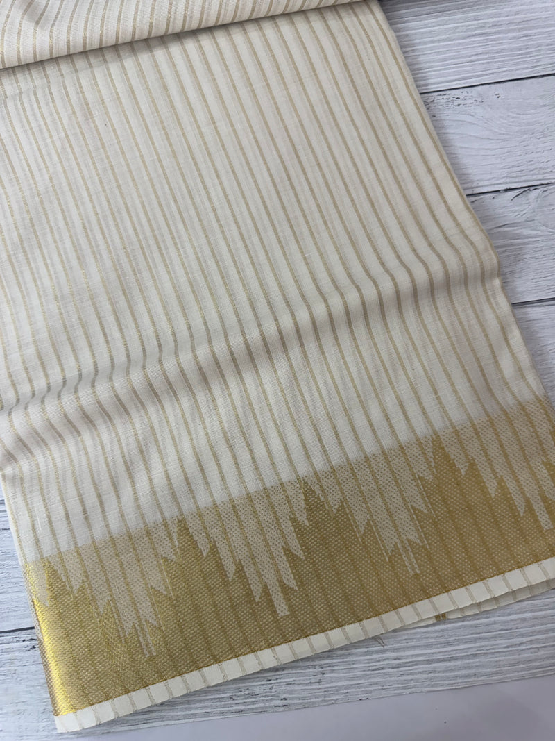 Kerala cotton saree- lines with temple border