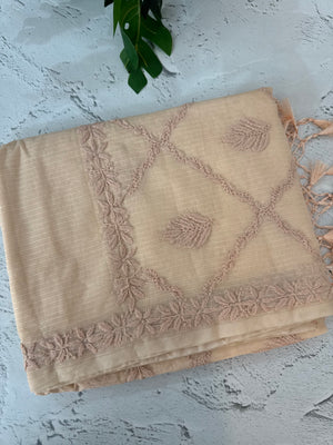 Premium Kota checks saree with Chikankari work  MSH241 PastelPeach