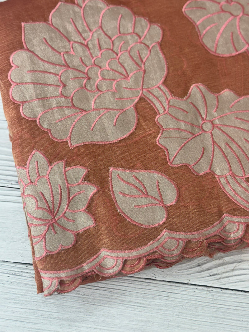 Dual tone Crush silk Organza Applique work saree MS14567- DuskyRustPeach