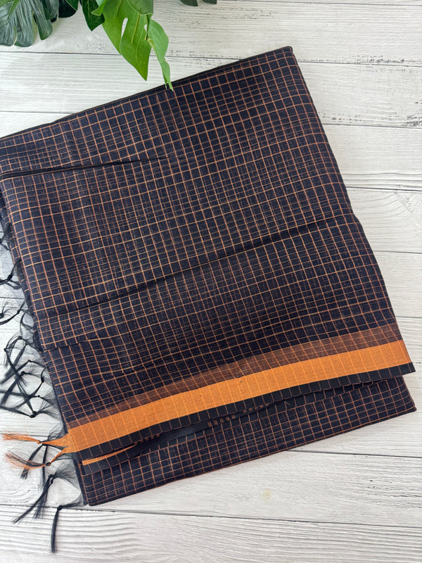 Mangalagiri Silk Cotton Saree with zari checks MS90321 Blue mix Black