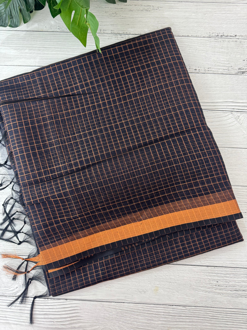 Mangalagiri Silk Cotton Saree with zari checks MS90321 Blue mix Black