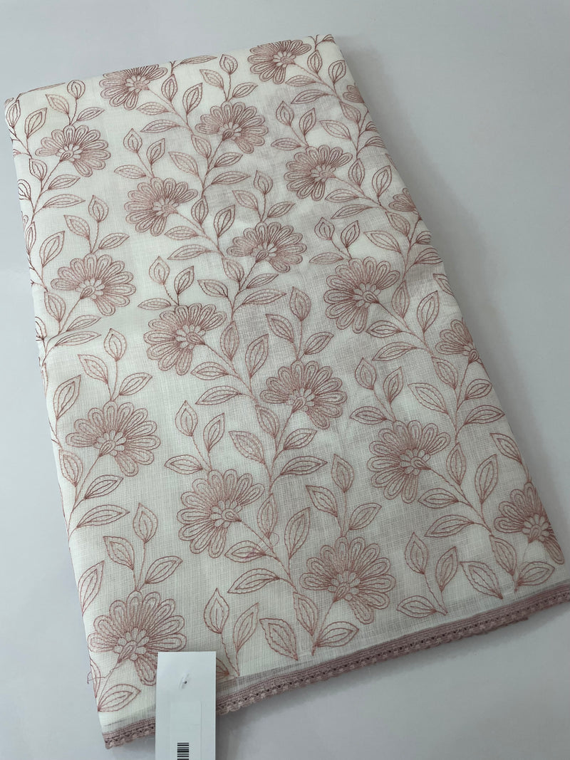 Kota cotton embriodery saree MS1490- white & DuskyPink