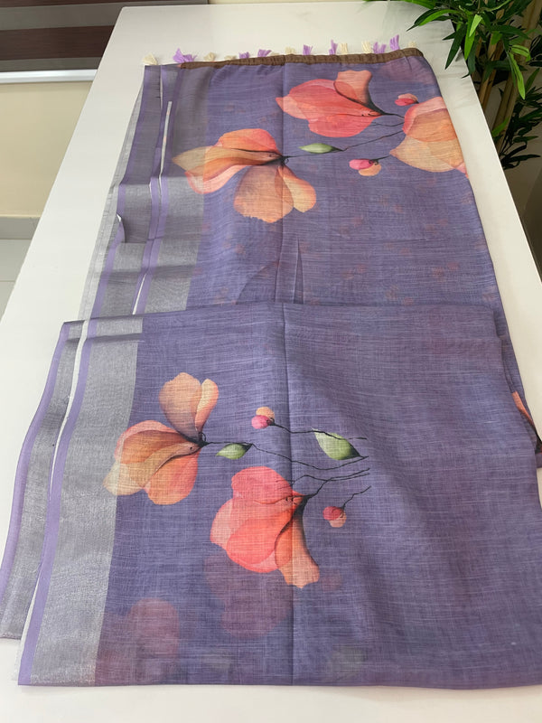 Printed Semi Linen saree  MLS221