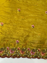 Crush Organza embroidery saree MS14567- Greeny Mustard