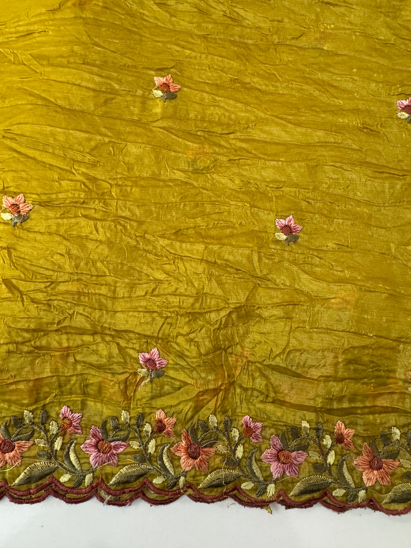 Crush Organza embroidery saree MS14567- Greeny Mustard