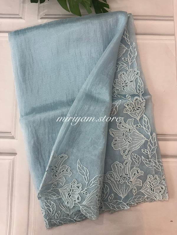 Tissue Organza cutwork sarees FBLK154 PastelBlue