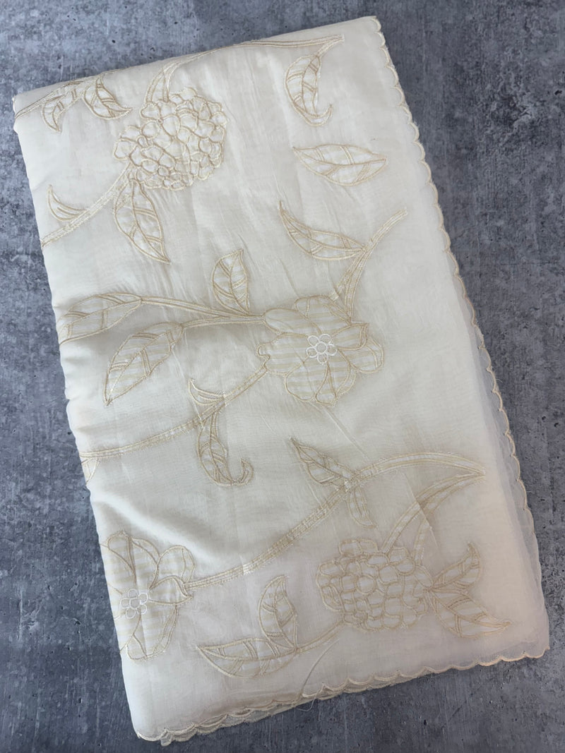 Mul chanderi applique work saree  MSH931 - Offwhite to Paleyellow