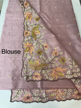Crushed Blended tussar silk saree with embroidery- SNFCYEY- DuskyNude Pink