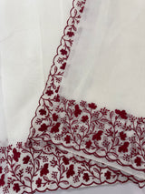 Premium Kota Moonga checks saree with embriodery borders MSH122 - White to DeepRed