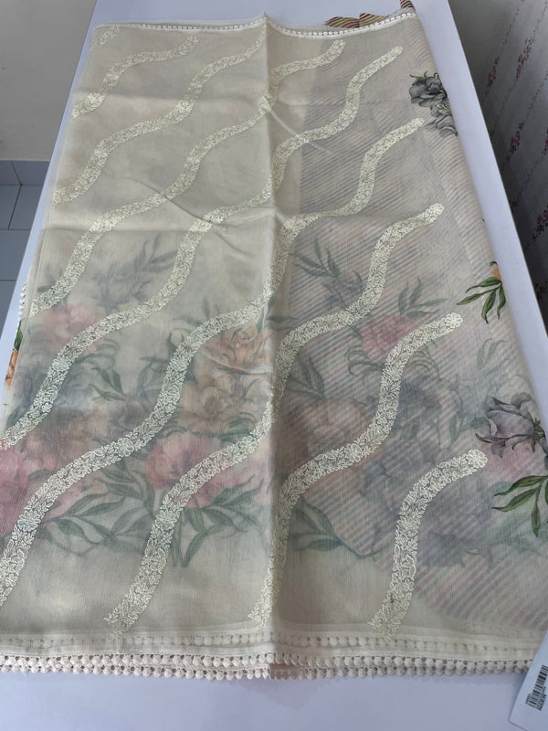 Supernet saree with digital prints and embroidery SKFNSEM